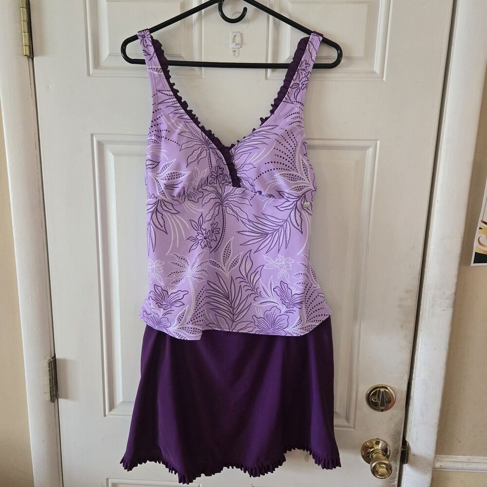 ZeroXposur Tankini Swimsuit Women XL Purple Floral Swim Skirt 2 Piece NWT